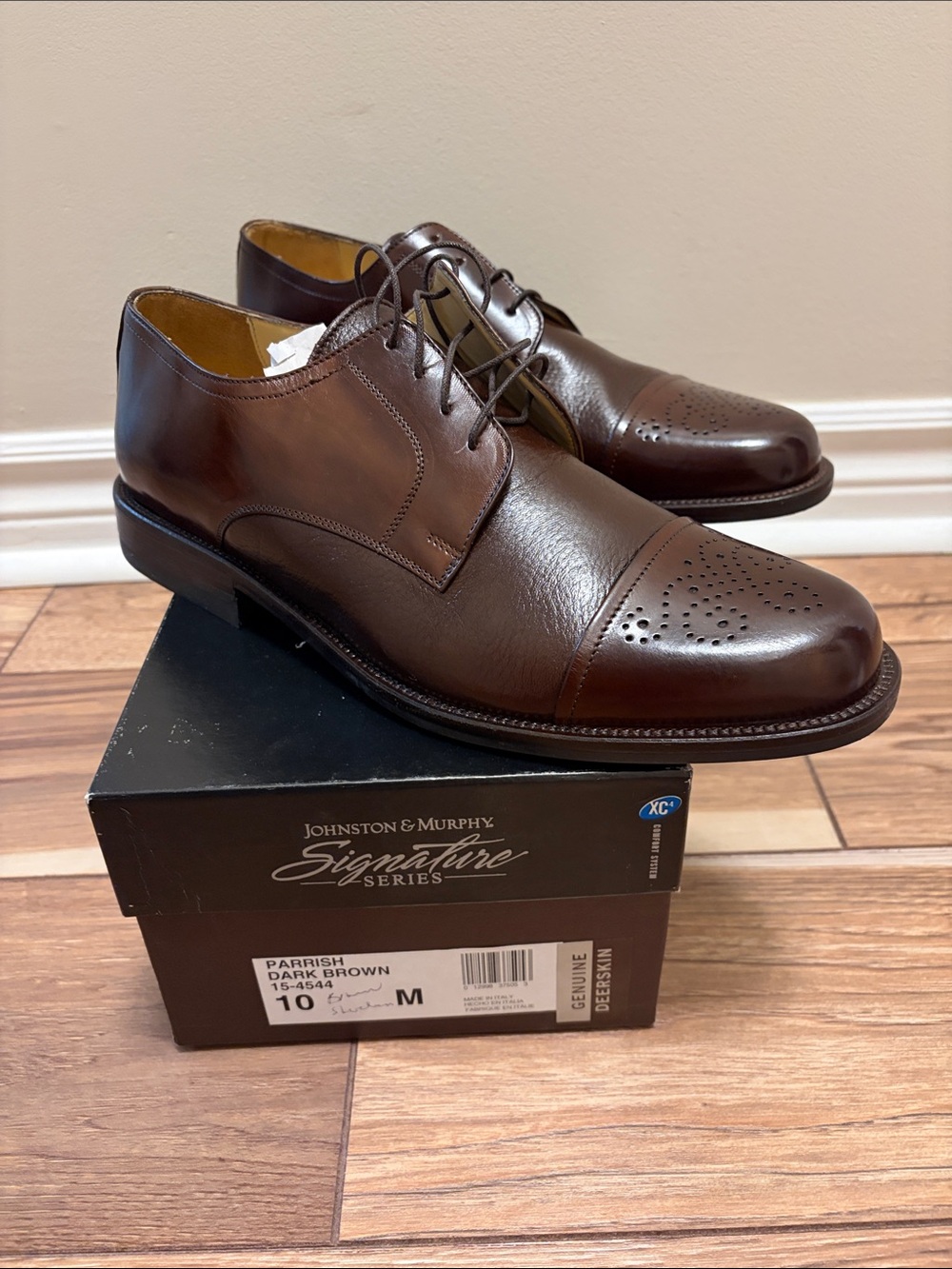 Johnston & Murphy Dark Brown Leather Cap-Toe Derby